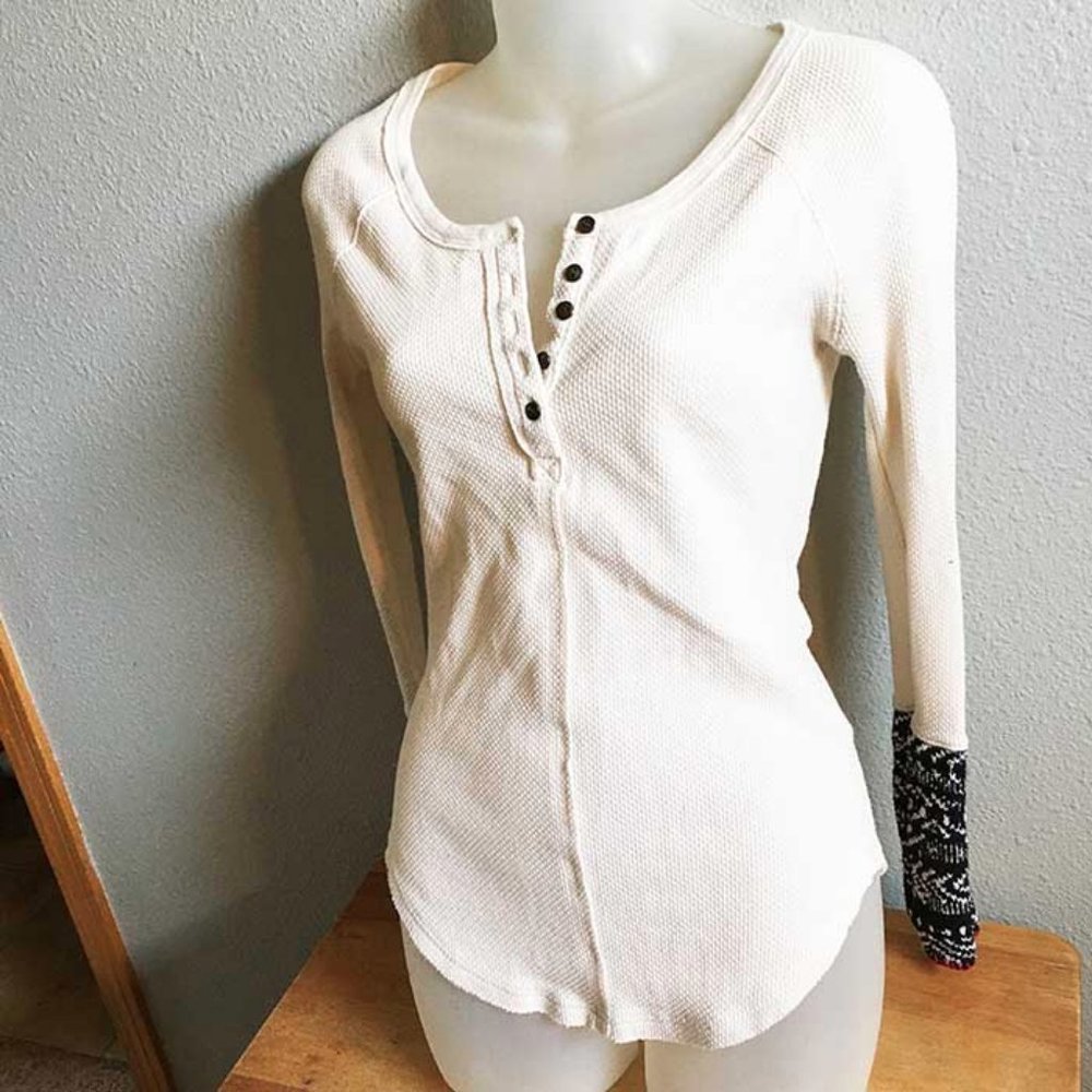 Women's Cream Long Sleeve Top with Intricate Cuff Detail